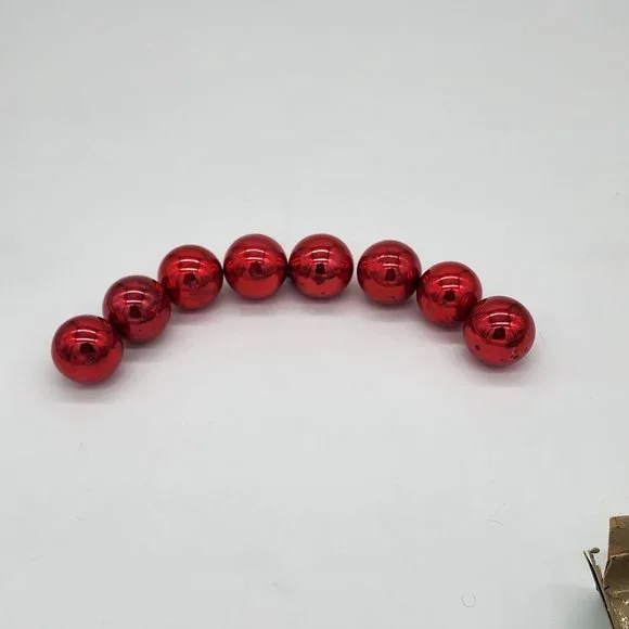 Set of 8 Vintage Mercury Glass Ball Christmas Ornaments Fantasia Poland Red - Picture 3 of 5